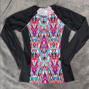 Title Nine Rash Guard Swim Shirt Long Sleeve Black Multicolor Size Medium